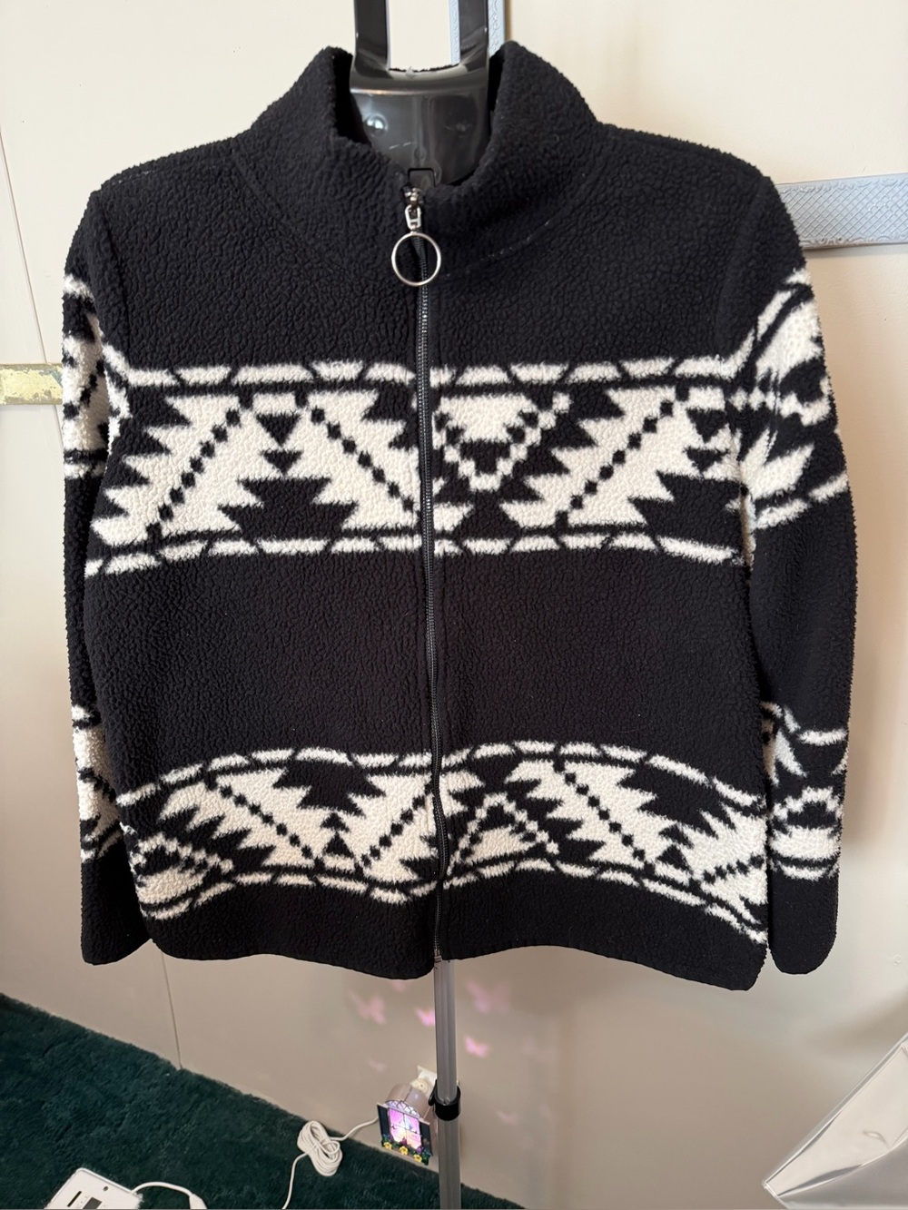 Velvet Orchid Southwestern Aztec Print Full-Zip Fleece Jacket Size